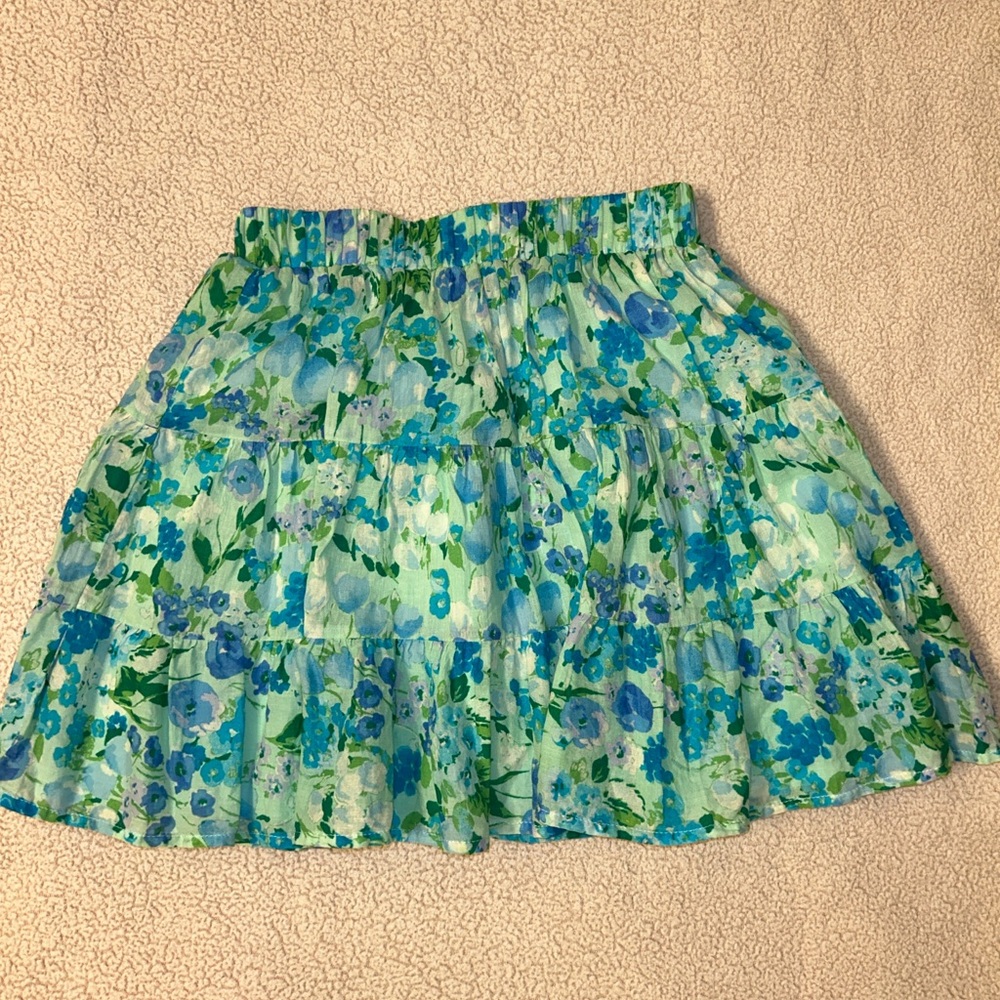 Vibrant Floral Mini Skirt in Blue and Green